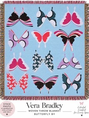 Vera Bradley Butterfly By Woven Throw Blanket 66x50 NWT Retired 2021